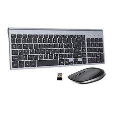 Keyboard and Mouse Wireless, USB 2.4GHz Combo Silent Quiet Low Black Grey