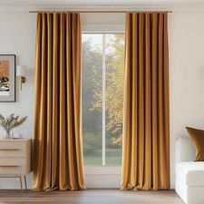 Velvet Blackout Curtains Room Darkening 52"W x 84"L Pack of 2 Gold Brown