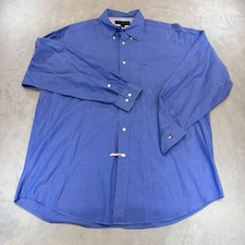 Tommy Hilfiger Men  s Blue Fine Cotton Oxford Large LS Button Down Collar LOGO