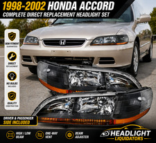 1998-2002 Honda Accord Headlights Lhrh Pair Black Housing Replacement Set