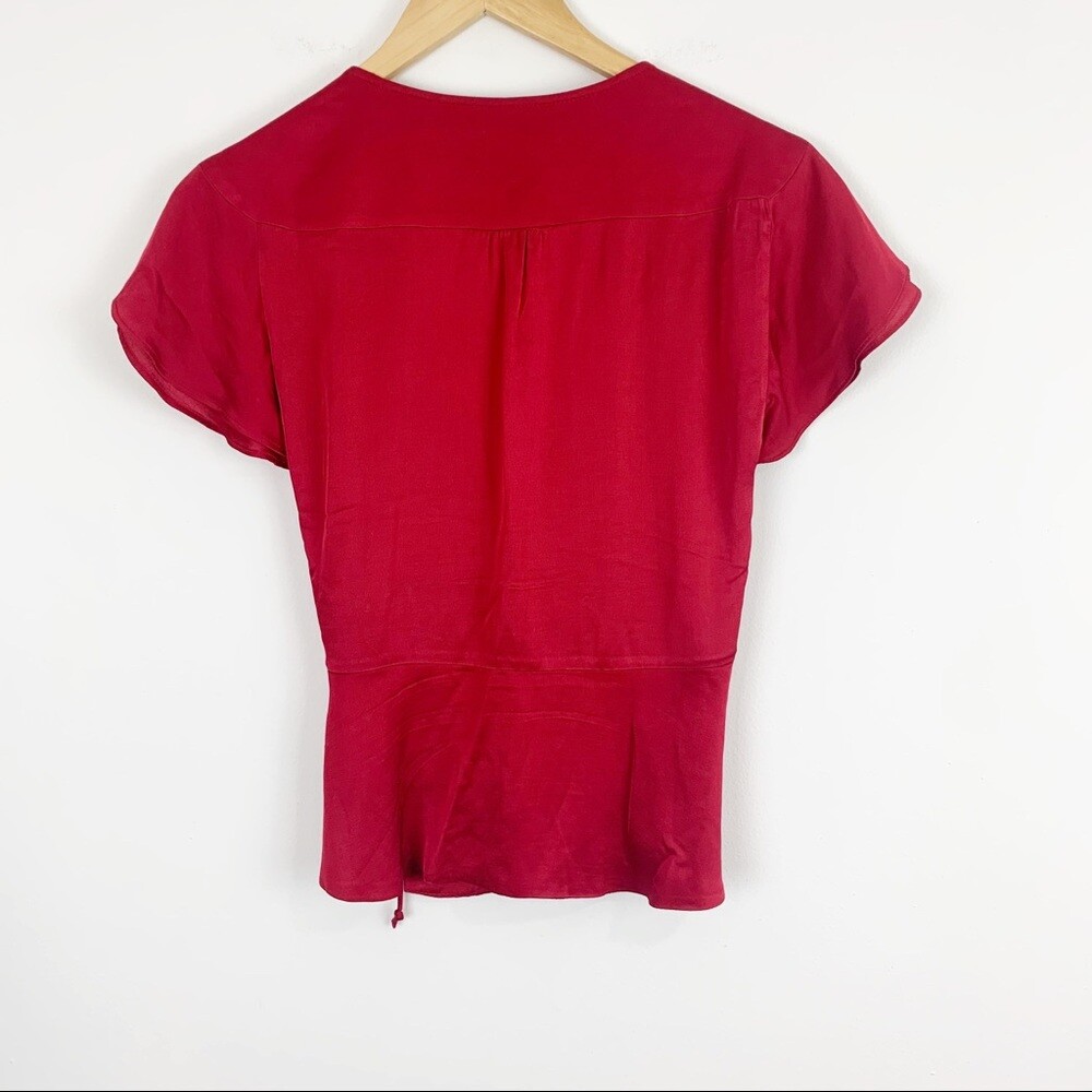 red satin blouse short sleeve