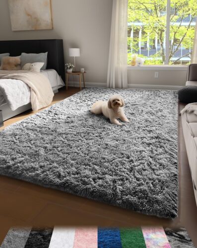 Upgrade 4x6 Rugs for Bedroom, Grey, Fluffy Shaggy Soft Area Rug, Gray Non-Sli...