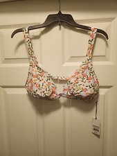 Shade  Shore Size XL 16 Halter Style Front Ring Floral Bralette Bikini Swim Top