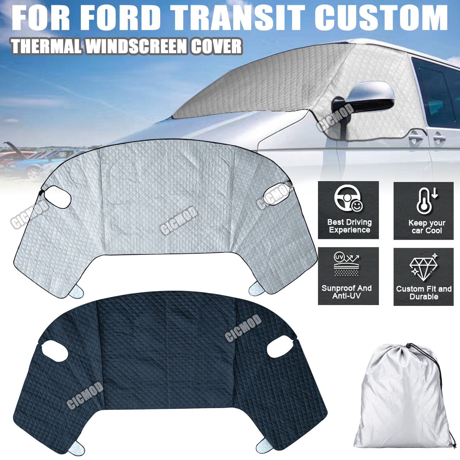 Windscreen Cover Front Window Sunshade Blackout Thermal For Ford Transit Custom