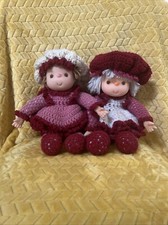2 Strawberry Shortcake Vintage Handmade Crochet Crocheted Yarn Doll w/ Hats
