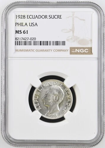 ECUADOR  1 SUCRE  1928  KM # 72  NGC MS 61.