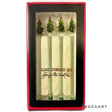 GEORGES BRIARD HAND BLOWN GLASS SET OF 4 CHRISTMAS TREES SWIZZLE STICKS STIRRERS