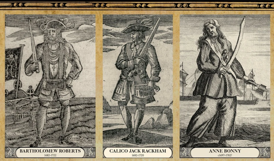 PIRATE MAP POSTER Vintage Art, flags, ships, treasure, women, history, Caribbean - Image 4 of 4