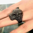2CT Round Cut Lab-Created Diamond Men's Halo Panther Ring 14k Black Gold Plated