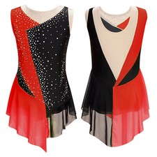 Girls Rhinestone Figure Skating Dress Ballet Skirted Leotard Lyrical Dance Dress