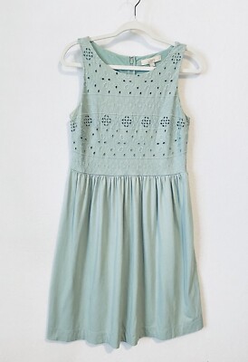 loft mint green dress LOFT Dress Womens 8 Fit and Flare Sleeveless Eyelet Cotton Modal Knit Mint  Green