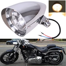 5.75" 5-3/4" Chrome Bullet Visor Headlight Lamp For Harley Chopper Bobber Custom