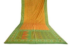 FNC Vintage Yellow Sambalpuri Ikat Sarees Handwoven Art Silk Sari Fabric Antique