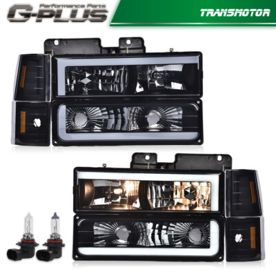 Fit For 94-98 C10 C/K Silverado LED DRL Headlight + Bumper Corner Lamp Black