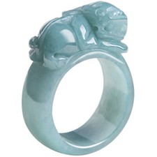Blue Real Myanmar Jade Pixiu Rings Gemstone Burmese Jadeite Natural Jewelry