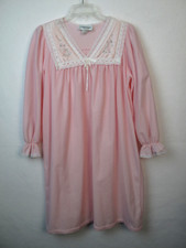Vintage Silvercord PINK Nylon Floral Embroidered Nightgown Size L
