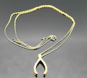 Authentic LUCKY CHARM WISHBONE GOLD PLATED DIAMONIQUE CZ ACCENTS STERLING SILVER CHAIN 18'