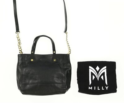 Milly Black Small Tote leather Crossbody Bag $350