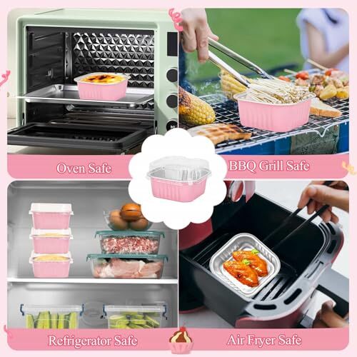 60 Pack Mini Disposable Cake Pans with Lids, Aluminum Foil Square 5oz Pink - Picture 7 of 8