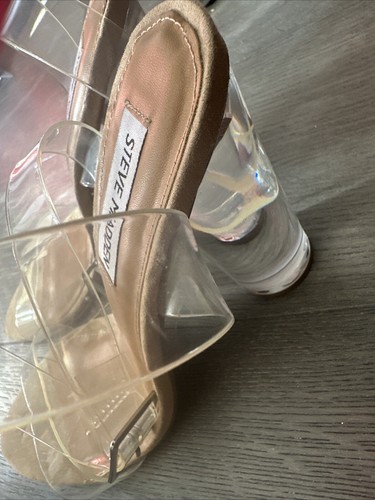 Steve Madden Women's Clearer Dress Sandal Ankle Strap Heels Lucite Ladies Sz 9.5 - Picture 3 of 11