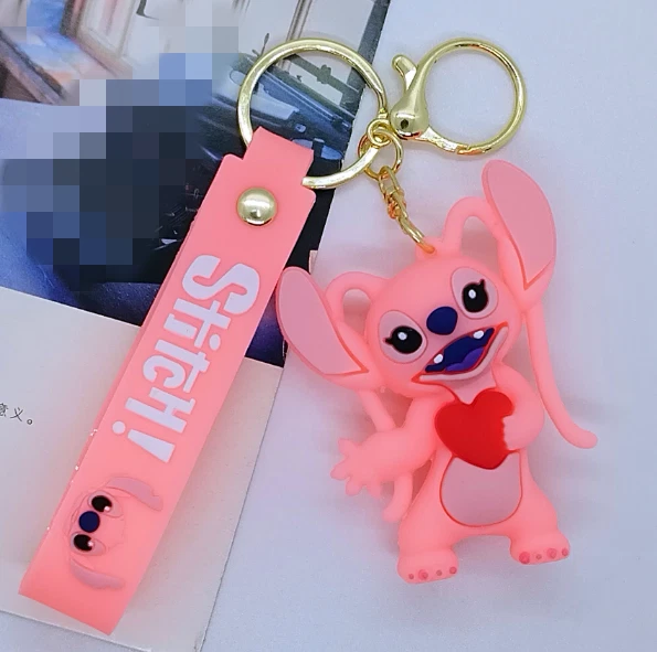 Disney Lilo & Stitch Pink Angel 3D PVC Bags Hanger Pendant Keychains Key  Rings