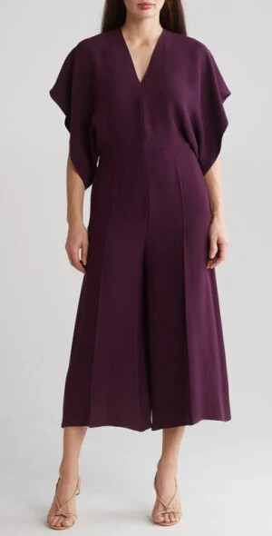 【関税&送料込み】Valentino Garavani Jumpsuit With V Detai NWD Valentino Garavani Silk V-Neck Jumpsuit in Deep Purple
