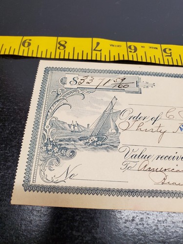 1908 Canceled check - American National Bank - Sailing ships - Beaumont Texas - Picture 2 of 6