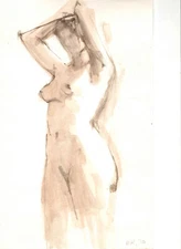 Drawing, Original Watercolor 100% Hand Painting, Act, Women, Signed in pencil