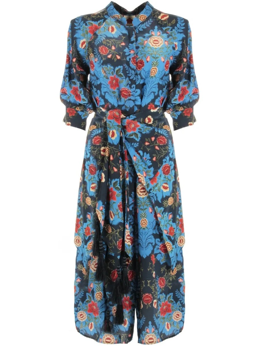 NEW, Farm Rio Blue Arabesque Floral Print Midi dress size S #MD1076 | eBay