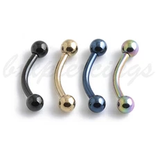 16G 14G 5/16" 3/8" Titanium Anodized Curved Barbells Eyebrow Rings Body Piercing