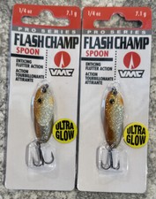 2 Packs VMC Pro Series Flash Champ Spoon Ice Fishing 1/4 OZ Glow Gold Fish