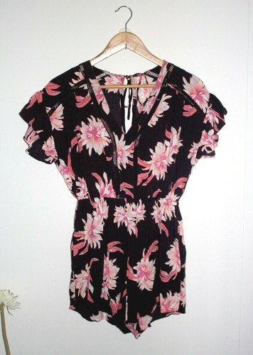 Seafolly Romper Playsuit Size XS Black/Pink Floral Pink Beach Wear Boho Summer