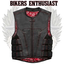 Men's Biker Swat Motorcycle Club Rider Tactical Genuine Cowhide Leather Vest