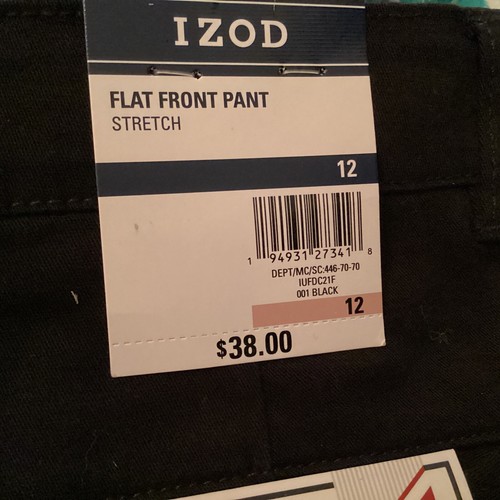 IZOD Youth Boys Flat Front Casual Dress Pants Size 12 Black Stretch New - Picture 11 of 20