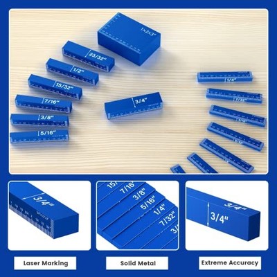 Blockcision 16-Piece Setup Blocks For Woodworking – Precision Height Gauge Set With Ruler Marks & Case
