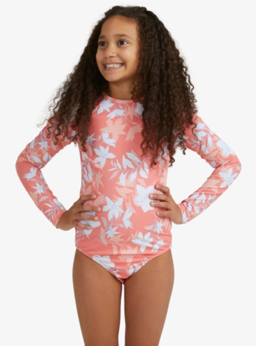 Traje De Baño Manga Larga Para Niña Con Protección Solar UPF 50+ - Cremallera Delantera, Secado Rápido (estampado Negro)