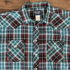 Mens Wrangler Western Wear Pearl Snap Up Short Sleeves Shirt Plaid XXL
