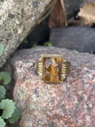 Vintage Ring Mens Tigers Eye Cameo Soldier Roman Sterling 10k Gold Top 10.5 MCM
