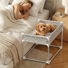 Bedside Dog Bed with 3-Side Safety Railing Bedside Cosleeper Dog Bed Breathable