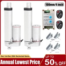 Set of 2 DC 12V 4" Stroke Linear Actuator & Controller & Brackets 1500N Max Lift