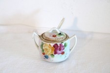 NIPPON PINK YELLOW FLOWERS 2 1/4" Mustard Jelly Jam Condiment Jar w/ Spoon