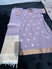 Pink Button Girls Silk Purple Kurta Gold Accents Matching Dupatta Size S