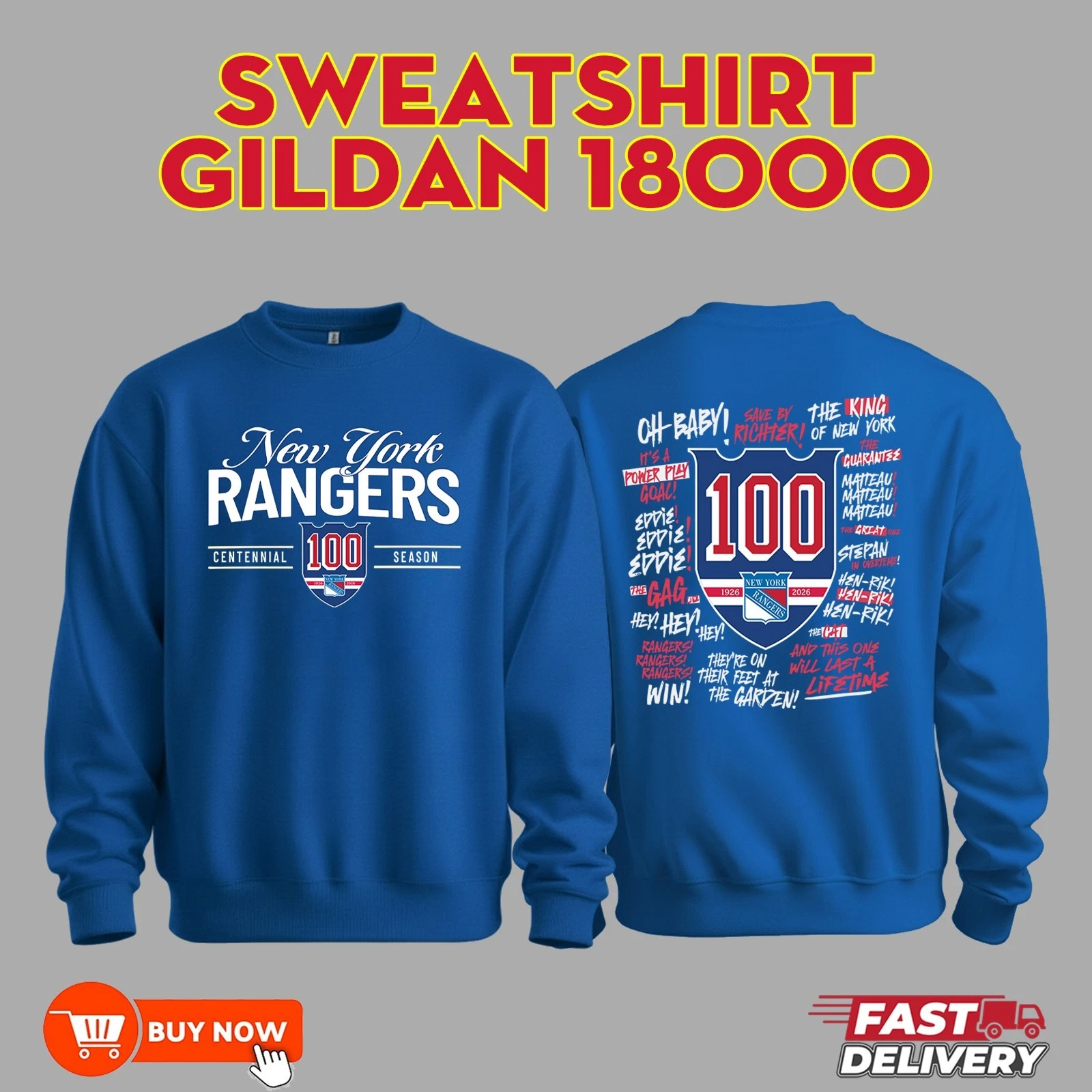 New York Rangers 100th Anniversary Two Sided Sweatshirt