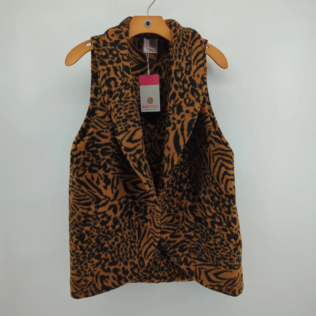 Gilet Sans Manches Harve Benard Petites 14P - Fausse Fourrure Noir Et Marron Imprimé Animal