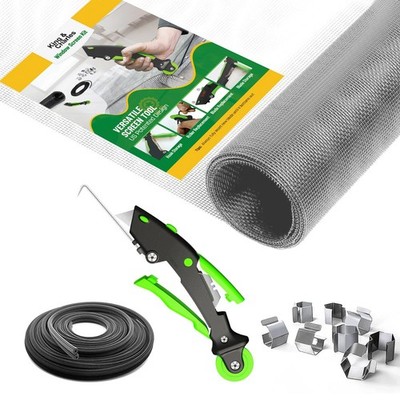 Gray Window Screen Door Repair Kit Mesh Roller Tool Spline Clips 48x118 Inch