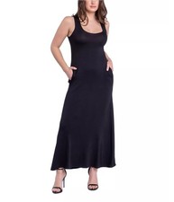 24seven Womens Simple Tank Maxi Dress, Black, Plus Size, 2X