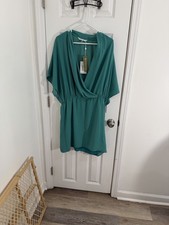 NEW Trina Turk Concourse Surplice Elasticated Blouson Mini Dress Size XL Green