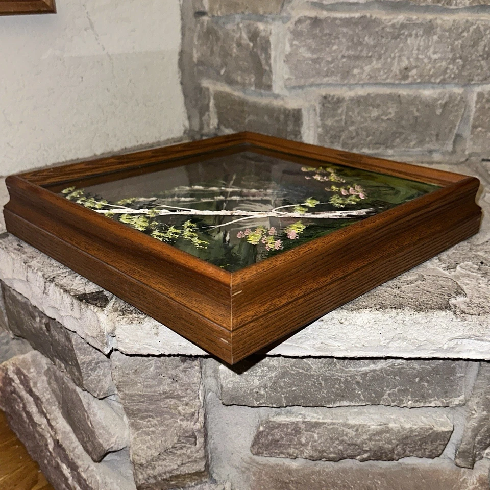 Pintura Espejo Royce Mcnett-Ram 13x13x3 Arte Vintage Madera de Roble Caja de Sombras Original Foto 3 de 4