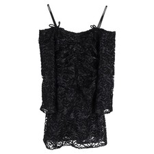 Ganni Mini Off-Shoulder Ribbon Tulle Dress In  Polyester Women Black Size 38