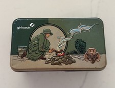 Girl Scouts Campfire Hinged Metal Tin CarryBox Collectible 2017 Green Scout Case